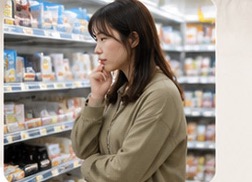 スーパーで商品を選ぶ女性