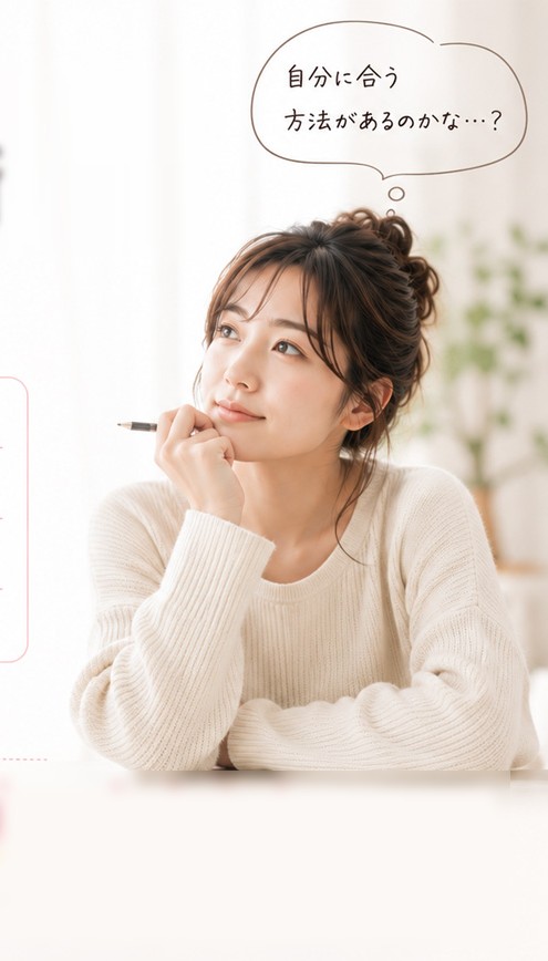 考えごとをしながらペンを持つ女性